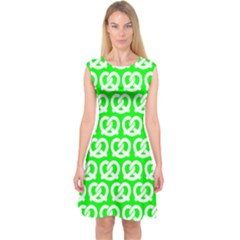 Neon Green Pretzel Illustrations Pattern Capsleeve Midi Dress by GardenOfOphir