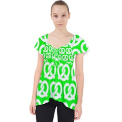 Neon Green Pretzel Illustrations Pattern Lace Front Dolly Top by GardenOfOphir