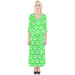 Neon Green Pretzel Illustrations Pattern Quarter Sleeve Wrap Maxi Dress by GardenOfOphir