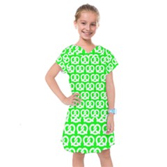 Neon Green Pretzel Illustrations Pattern Kids  Drop Waist Dress by GardenOfOphir