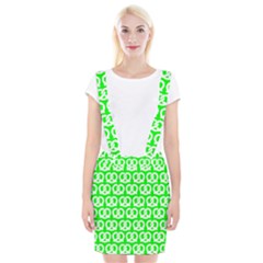 Neon Green Pretzel Illustrations Pattern Braces Suspender Skirt by GardenOfOphir