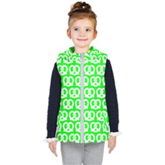 Neon Green Pretzel Illustrations Pattern Kids  Hooded Puffer Vest by GardenOfOphir