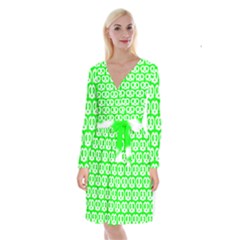 Neon Green Pretzel Illustrations Pattern Long Sleeve Velvet Front Wrap Dress by GardenOfOphir