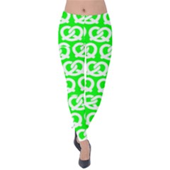 Neon Green Pretzel Illustrations Pattern Velvet Leggings by GardenOfOphir