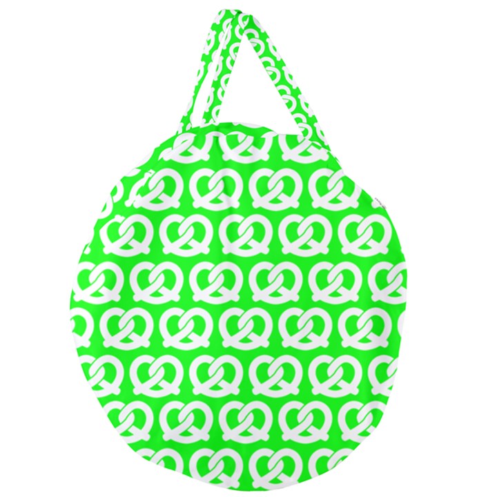 Neon Green Pretzel Illustrations Pattern Giant Round Zipper Tote