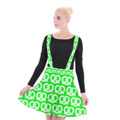 Neon Green Pretzel Illustrations Pattern Suspender Skater Skirt by GardenOfOphir