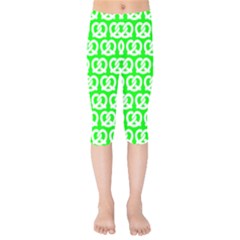 Neon Green Pretzel Illustrations Pattern Kids  Capri Leggings  by GardenOfOphir