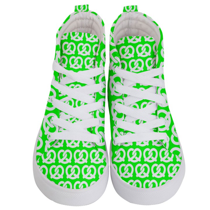 Neon Green Pretzel Illustrations Pattern Kids  Hi-Top Skate Sneakers