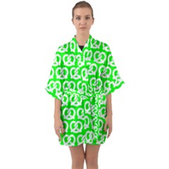 Neon Green Pretzel Illustrations Pattern Half Sleeve Satin Kimono  by GardenOfOphir