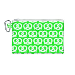 Neon Green Pretzel Illustrations Pattern Canvas Cosmetic Bag (medium) by GardenOfOphir