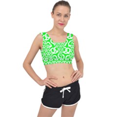 Neon Green Pretzel Illustrations Pattern V-back Sports Bra by GardenOfOphir