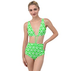 Neon Green Pretzel Illustrations Pattern Tied Up Two Piece Swimsuit by GardenOfOphir