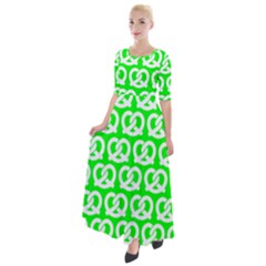 Neon Green Pretzel Illustrations Pattern Half Sleeves Maxi Dress by GardenOfOphir