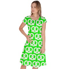 Neon Green Pretzel Illustrations Pattern Classic Short Sleeve Dress by GardenOfOphir