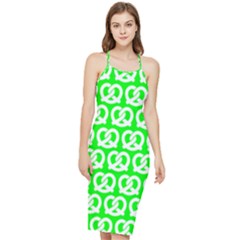 Neon Green Pretzel Illustrations Pattern Bodycon Cross Back Summer Dress by GardenOfOphir