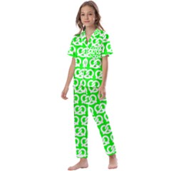 Neon Green Pretzel Illustrations Pattern Kids  Satin Short Sleeve Pajamas Set by GardenOfOphir