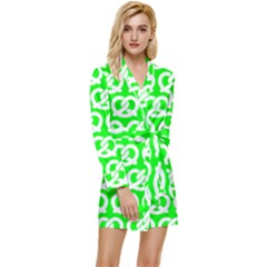 Neon Green Pretzel Illustrations Pattern Long Sleeve Satin Robe by GardenOfOphir