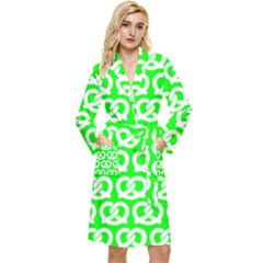 Neon Green Pretzel Illustrations Pattern Long Sleeve Velvet Robe by GardenOfOphir