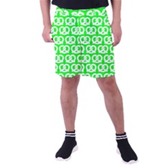 Neon Green Pretzel Illustrations Pattern Men s Pocket Shorts by GardenOfOphir