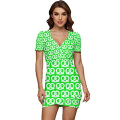 Neon Green Pretzel Illustrations Pattern Low Cut Cap Sleeve Mini Dress by GardenOfOphir