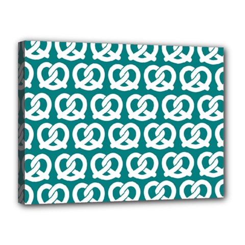 Teal Pretzel Illustrations Pattern Canvas 16  X 12  (stretched) by GardenOfOphir