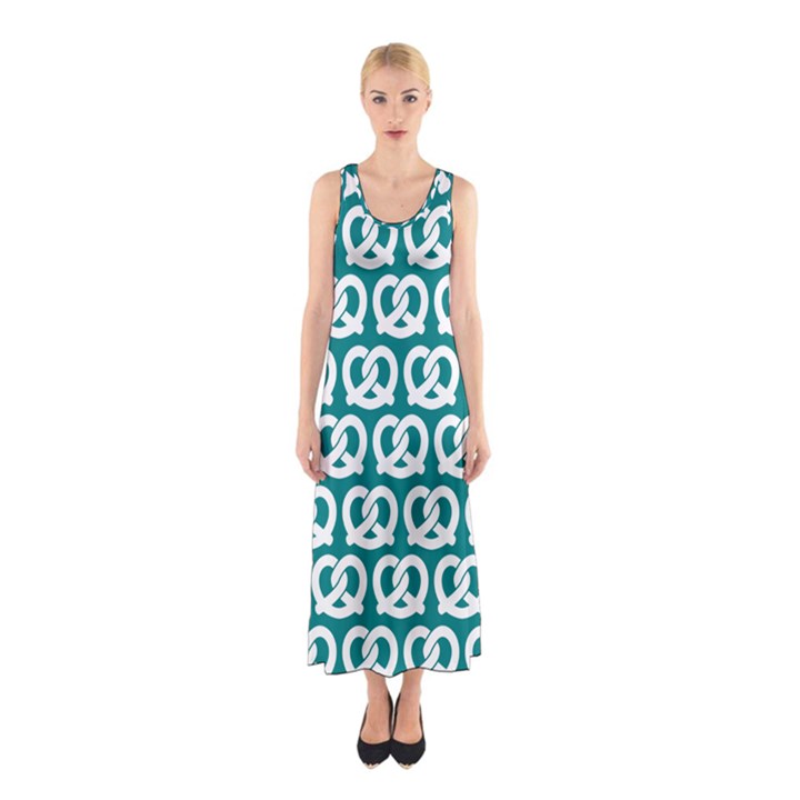 Teal Pretzel Illustrations Pattern Sleeveless Maxi Dress