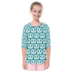 Teal Pretzel Illustrations Pattern Kids  Quarter Sleeve Raglan Tee