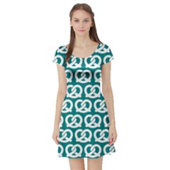 Teal Pretzel Illustrations Pattern Short Sleeve Skater Dress