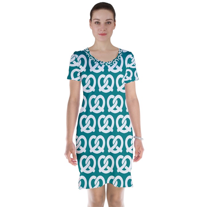 Teal Pretzel Illustrations Pattern Short Sleeve Nightdress