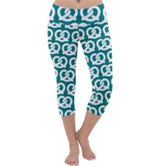 Teal Pretzel Illustrations Pattern Capri Yoga Leggings by GardenOfOphir