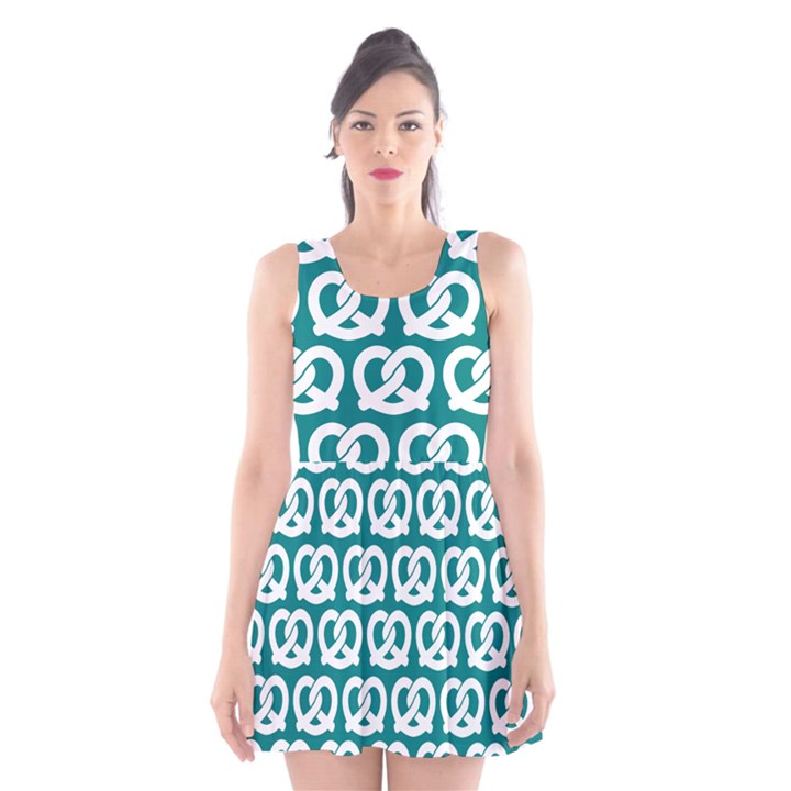 Teal Pretzel Illustrations Pattern Scoop Neck Skater Dress