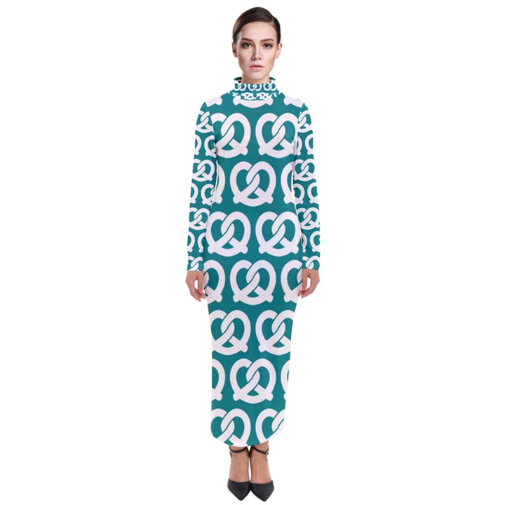 Teal Pretzel Illustrations Pattern Turtleneck Maxi Dress