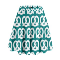 Teal Pretzel Illustrations Pattern High Waist Skirt by GardenOfOphir