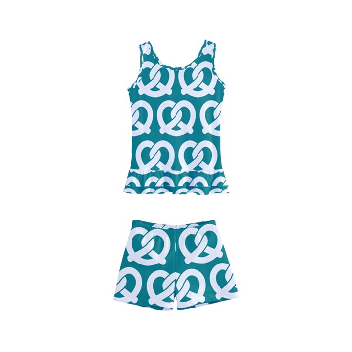 Teal Pretzel Illustrations Pattern Kids  Boyleg Swimsuit