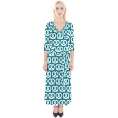 Teal Pretzel Illustrations Pattern Quarter Sleeve Wrap Maxi Dress by GardenOfOphir