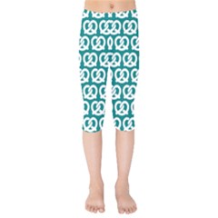 Teal Pretzel Illustrations Pattern Kids  Capri Leggings  by GardenOfOphir