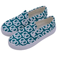 Teal Pretzel Illustrations Pattern Kids  Canvas Slip Ons by GardenOfOphir