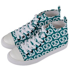 Teal Pretzel Illustrations Pattern Women s Mid-top Canvas Sneakers by GardenOfOphir