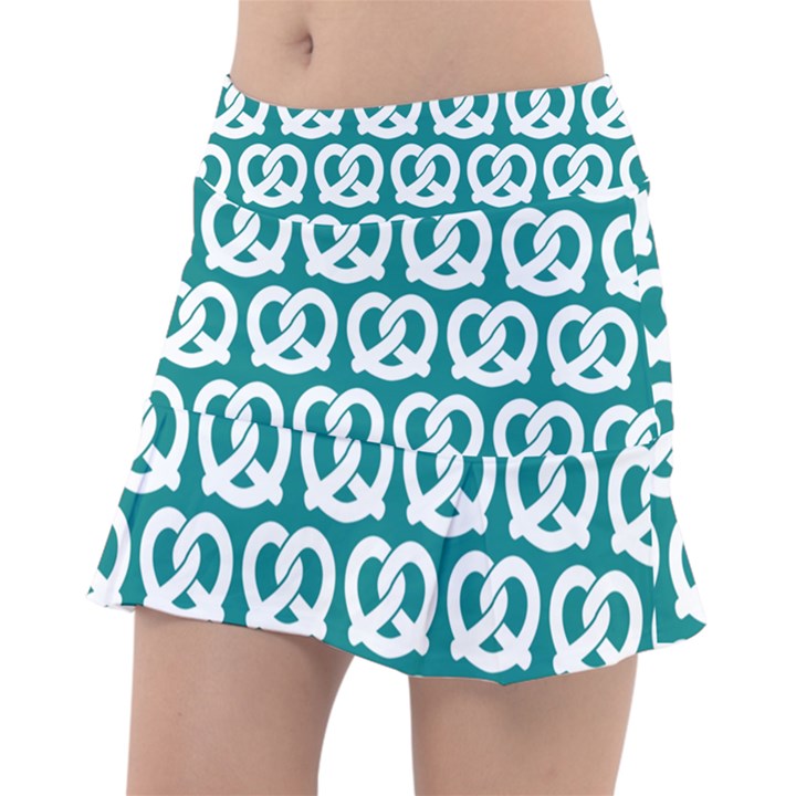 Teal Pretzel Illustrations Pattern Classic Tennis Skirt