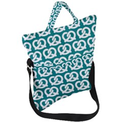 Teal Pretzel Illustrations Pattern Fold Over Handle Tote Bag by GardenOfOphir