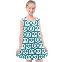 Teal Pretzel Illustrations Pattern Kids  Cross Back Dress