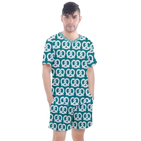 Teal Pretzel Illustrations Pattern Men s Mesh Tee And Shorts Set by GardenOfOphir