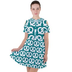 Teal Pretzel Illustrations Pattern Short Sleeve Shoulder Cut Out Dress  by GardenOfOphir