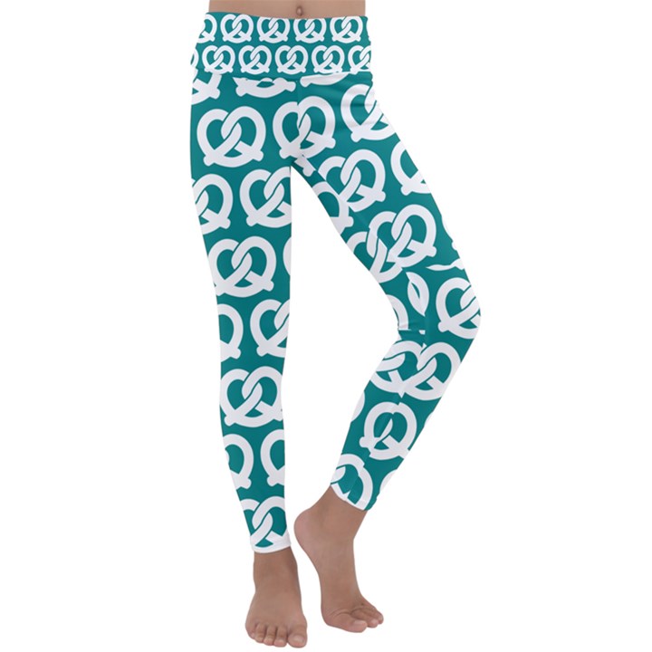 Teal Pretzel Illustrations Pattern Kids  Lightweight Velour Classic Yoga Leggings