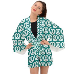 Teal Pretzel Illustrations Pattern Long Sleeve Kimono by GardenOfOphir