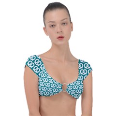 Teal Pretzel Illustrations Pattern Cap Sleeve Ring Bikini Top by GardenOfOphir