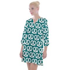 Teal Pretzel Illustrations Pattern Open Neck Shift Dress by GardenOfOphir