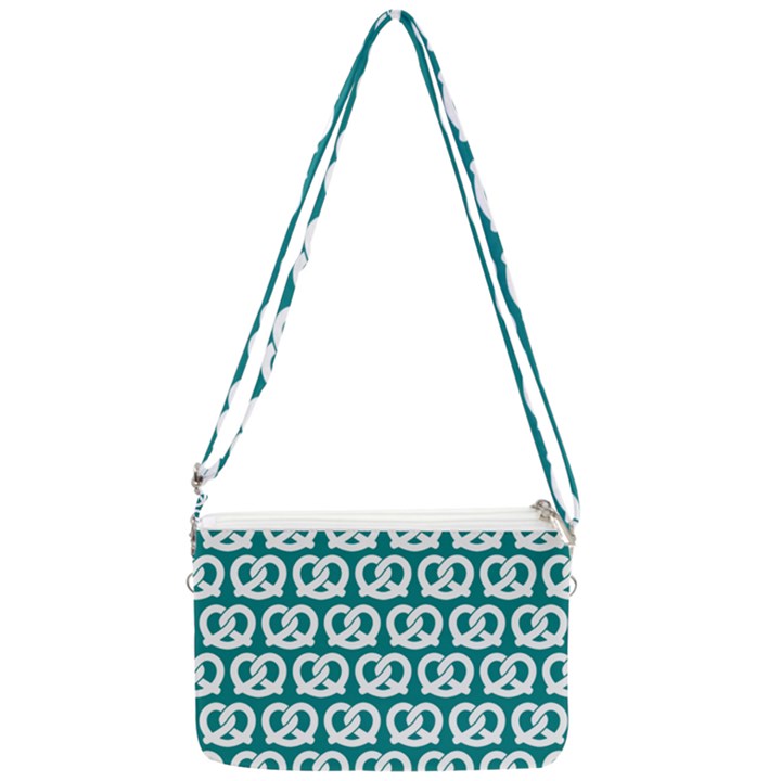 Teal Pretzel Illustrations Pattern Double Gusset Crossbody Bag