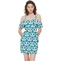 Teal Pretzel Illustrations Pattern Shoulder Frill Bodycon Summer Dress View3