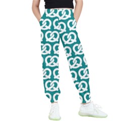 Teal Pretzel Illustrations Pattern Kids  Elastic Waist Pants by GardenOfOphir